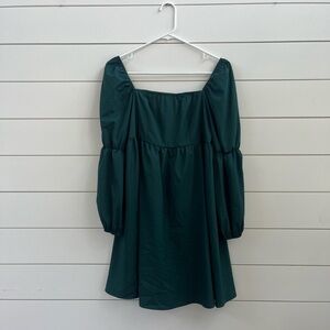 Green Bishop Sleeve Square Neck Sundress